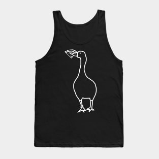 Minimal White Line Goose Steals Pizza Tank Top